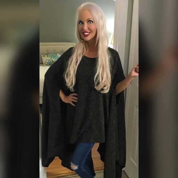 SALE Poncho Style Charcoal Sweater Top - Picture 2 of 3